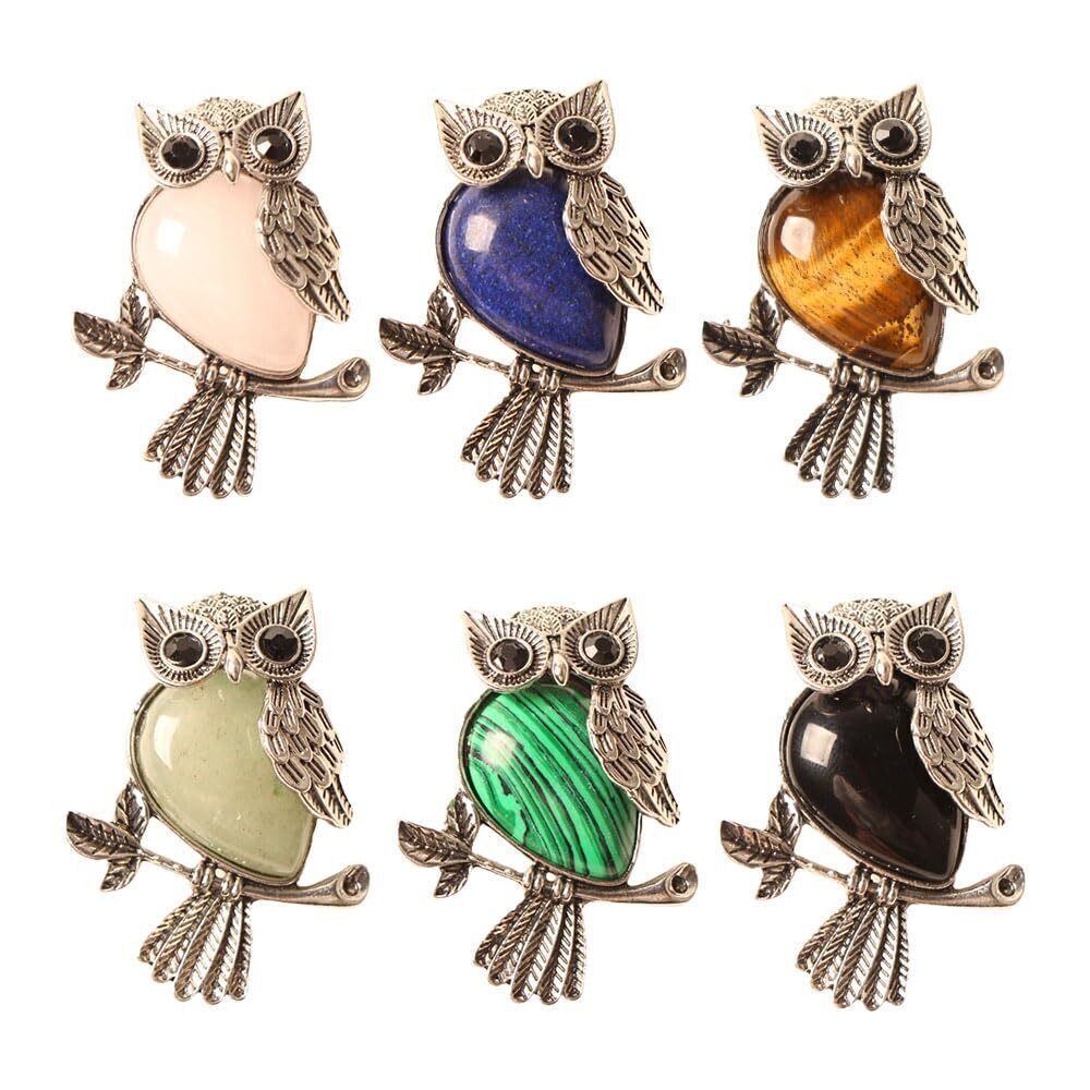 5739 6PCS Crystal Stone Owl Pendant Charms - Random Color Gemstone